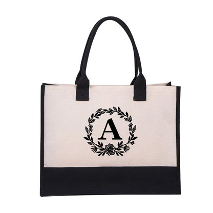Perfekt present-DIY Bokstav Canvas Bag Kvinnor Hit Color Simple Shoulder Shopping Tote Handväska